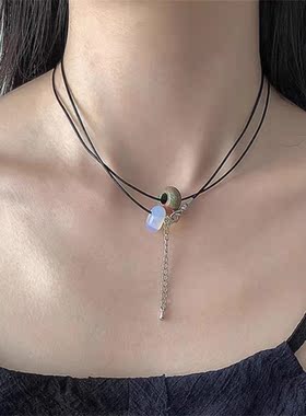 Vintage Jade Beads Round Stone Pendant Necklaces for Women C