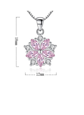 925 Sterling Silver Necklace For Women Pink Crystal Flower