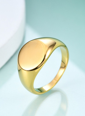 2021Women Signet Ring Chunky Round Top Initial Letter Stamp