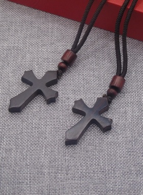 檀木十字架项链时尚男女工艺礼品挂件毛衣艺术复古配饰吊坠