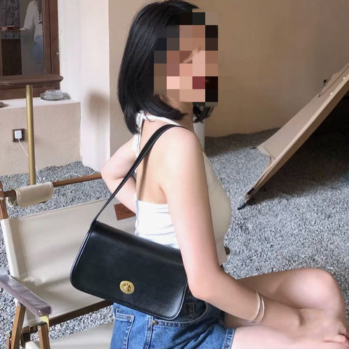 BM2025秋冬新款出游欧美质感牛皮单肩复古包bm腋下包女法棍包 - 图2