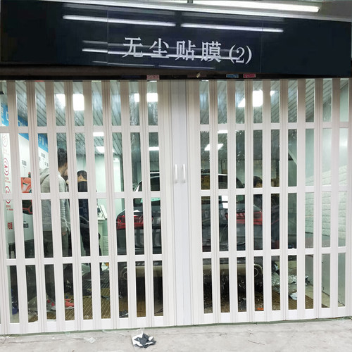 PVC折叠门汽车美容店洗车房防水无尘车间伸缩隔断商场百叶推拉门 - 图1