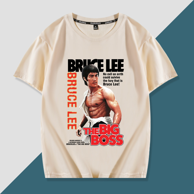 怀念李小龙brucelee图案印花时尚短袖T恤衣服体恤半袖打底文化衫-图1