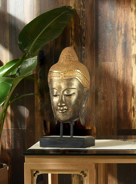 快速发货泰国木雕佛头装饰摆件工艺品禅意佛像人物T佛堂供奉摆设