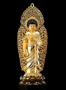 快速发货台湾鎏金纯铜西方三圣站像阿F弥陀佛像立像大势至观音佛