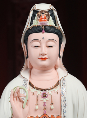 快速发货陶瓷19/26吋坐岩白衣观音菩萨佛像供Y奉家用观世音