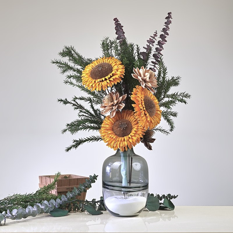 永生花向日葵仿真花干花花束真花客厅摆设装饰混搭花束大束带花瓶,淘宝优惠券,粉丝福利购,淘宝优惠卷