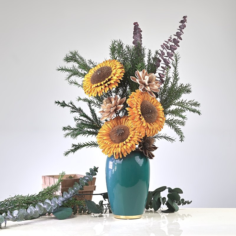 永生花向日葵仿真花干花花束真花客厅摆设装饰混搭花束大束带花瓶,淘宝优惠券,粉丝福利购,淘宝优惠卷