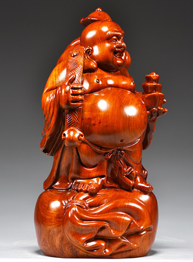 花梨木雕弥勒佛像摆件实木质雕刻笑佛家居客厅玄关装饰红木工艺品