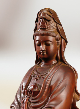 小叶黄杨木雕刻佛像摆件家居客厅木质仿古做旧拿珠观音菩萨工艺品