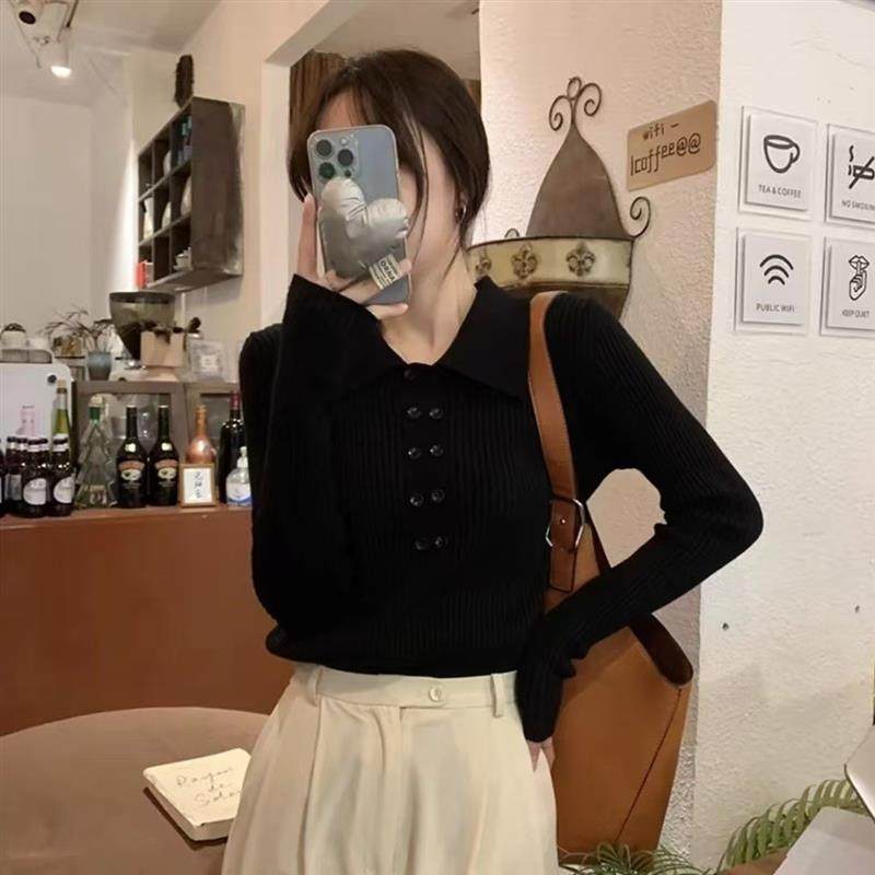 2025新款设计感内搭毛衣女上衣秋冬高级感修身针织衫polo领打底衫,淘宝优惠券,粉丝福利购,淘宝优惠卷