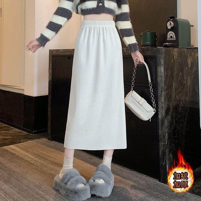 大码冬季加绒加厚半身裙秋冬新款高腰字显长裙显瘦灯芯绒开叉半裙,淘宝优惠券,粉丝福利购,淘宝优惠卷