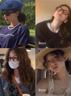 施家复古感珍珠项链女款网红时尚简约轻奢小众珍珠颈链毛衣链