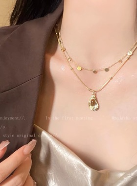 美拉德天然虎眼石毛衣链女秋冬复古风配饰2025新款爆款感项链