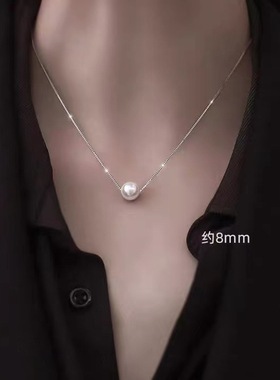 单颗珍珠项链贝珠基础百搭款925纯银锁骨链女短款日韩气质ins