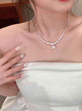 碎银珍珠项链小设计感简约气质锁骨链女方糖小钻轻奢精致颈链