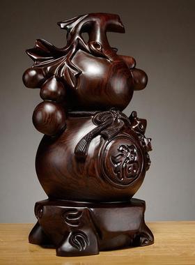 黑檀实木质雕刻葫芦摆件客厅家居玄关装饰红木工艺品乔迁开业送礼