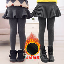 Girl Winter Dress Underpants Fake Two Pants Dress Plus Suede Thickened Autumn Dress Pants Children Outwear Skirt Pants Foreign Air Pants