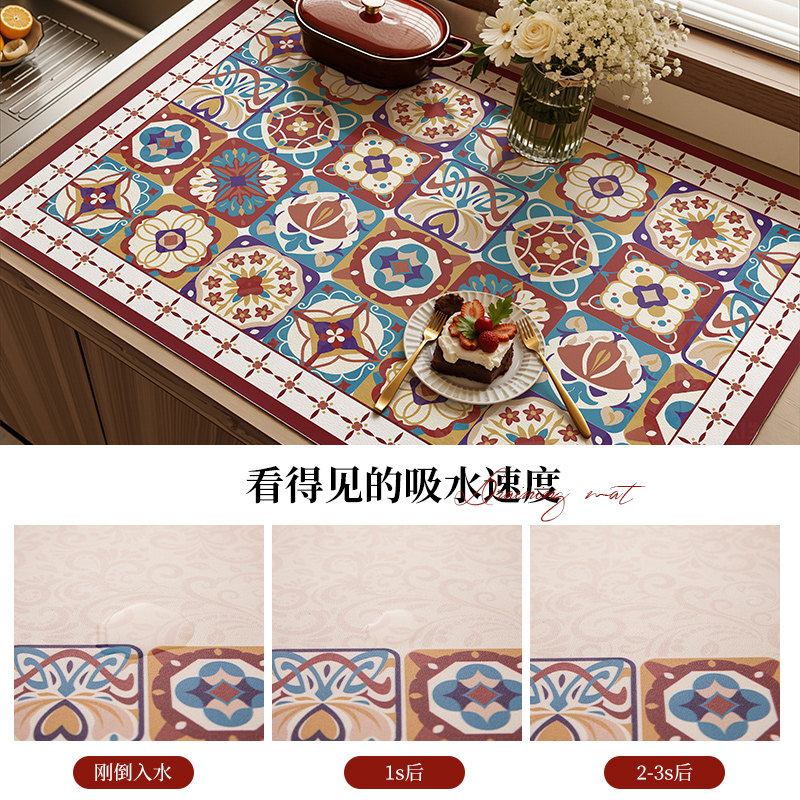 美式复古厨房台面沥水垫可裁剪吸水垫速干防水防滑免洗隔热台面垫,淘宝优惠券,粉丝福利购,淘宝优惠卷