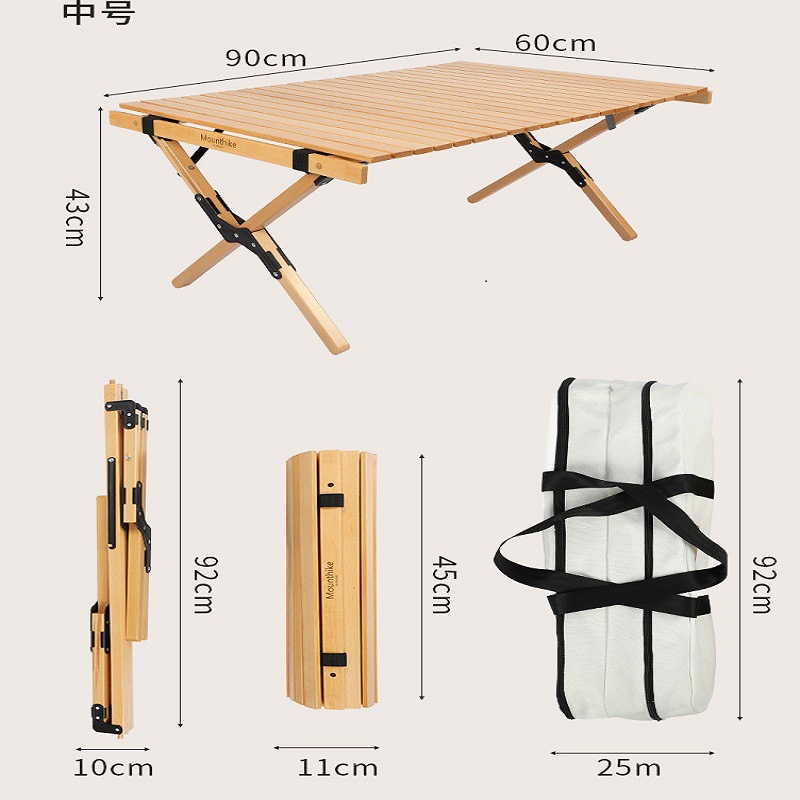 山之客户外2腿蛋卷桌90CM 便携轻奢折叠桌子露营沙滩实木餐桌 - 图0
