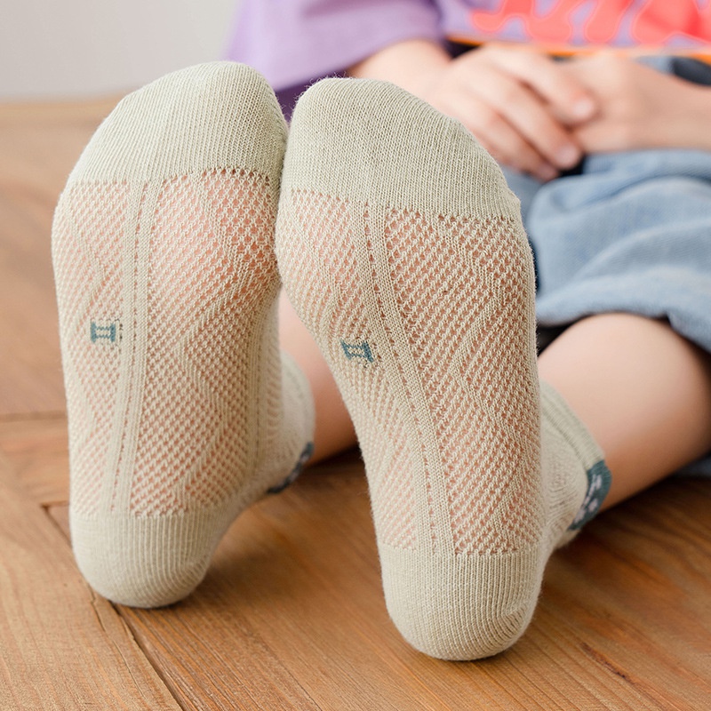 5双儿童夏天袜子纯棉网眼中筒男女童夏季防滑防臭超薄款宝宝短袜
