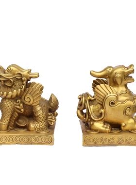 黄铜招财貔貅摆件一对聚财办公室工艺品家居玄关招财装饰品中式