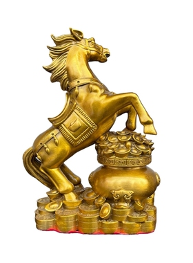 全铜聚宝盆马摆件开业送礼中式