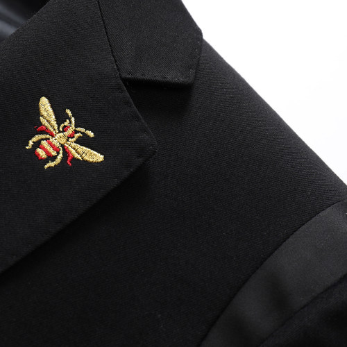 本派羊毛蜜蜂刺绣修身手工黑色西服潮定制单西外套男上衣小西装潮 - 图3