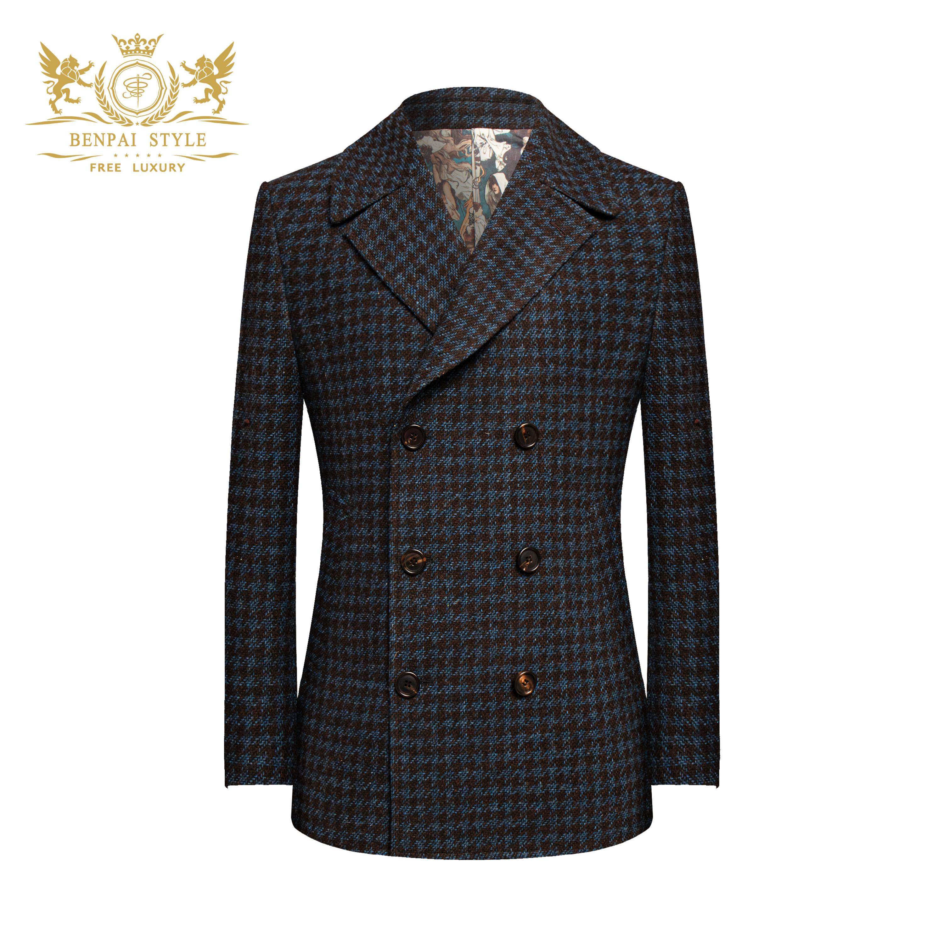 本派羊毛大衣男高档英伦双排扣海军大衣短款男士毛呢外套PeaCoat,淘宝优惠券,粉丝福利购,淘宝优惠卷