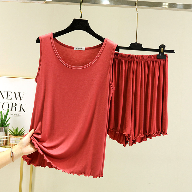 莫代尔睡衣女士夏季薄款宽松大码居家服无袖打底背心吊带短裤套装,淘宝优惠券,粉丝福利购,淘宝优惠卷