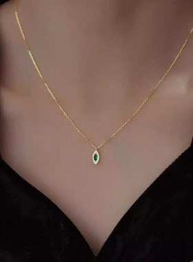 祖母绿项链荷鲁斯之眼锁骨链复古