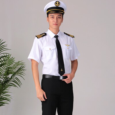 海员海军船长白色制服邮艇邮轮水手工作服轮机衬衫ktv酒吧演出服 虎窝淘