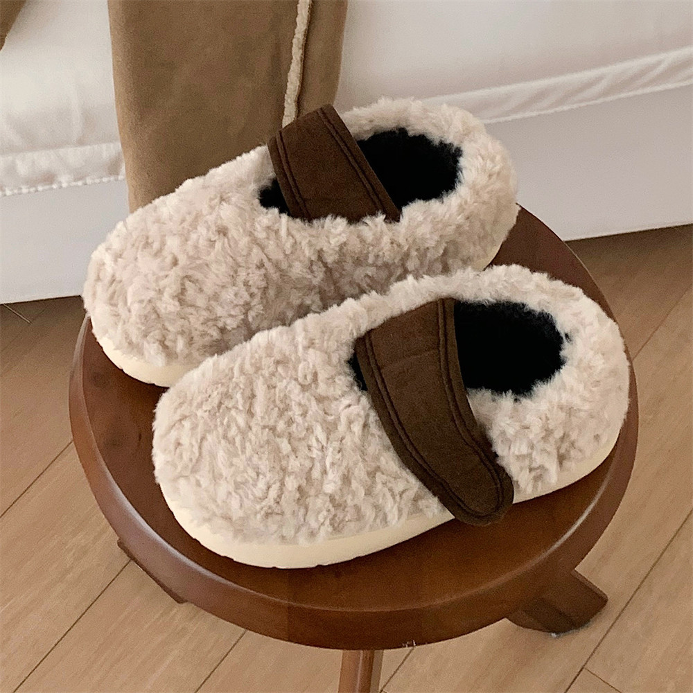 冬季女士时尚居家平底豆豆鞋防滑外穿保暖舒适毛绒绒撞色休闲棉鞋,淘宝优惠券,粉丝福利购,淘宝优惠卷