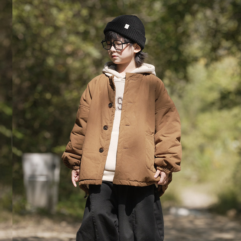 香港BAKUXIA男童棉服2025冬季新款中大童加绒防风锁温棉衣外套韩,淘宝优惠券,粉丝福利购,淘宝优惠卷