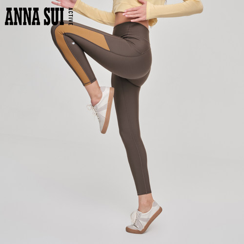 ANNA SUI安娜苏运动  暖棉拼接加绒加厚高腰瑜伽裤3A抗菌收腹显瘦 - 图0