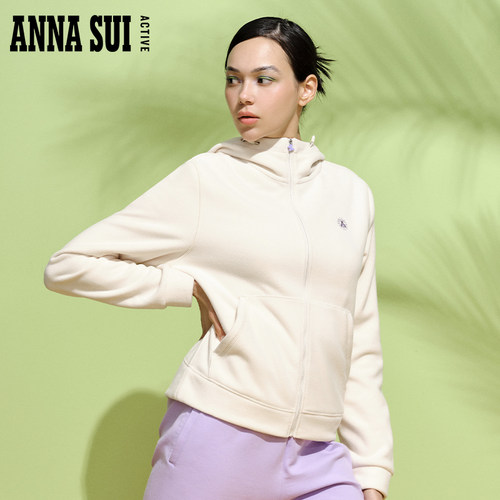 ANNA SUI安娜苏运动 抓绒摇粒绒针织可调节连帽抽绳外套长袖拉链 - 图3
