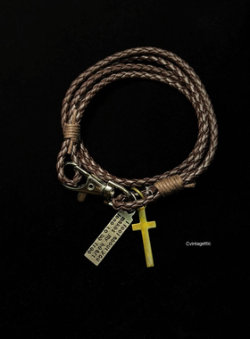 Vintage古著 Leather rope cross手環