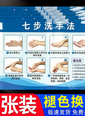 七步洗手法标识牌7步骤图墙贴纸