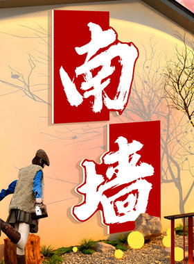 网红打卡撞南墙户外小院墙贴壁画