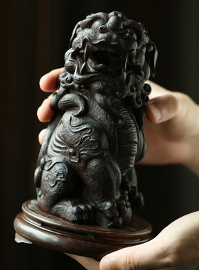 印度小叶紫檀木瑞狮戏球香炉摆件