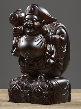 刺史黑檀木雕大黑天财神佛像摆件
