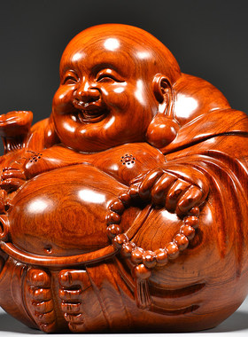 实木弥勒佛摆件手工雕刻木质笑佛家居装饰工艺品客厅佛像招财摆设