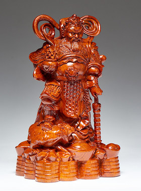 实木质赵公明财神爷供奉神像摆件中式工艺品家居装饰桌面招财摆设