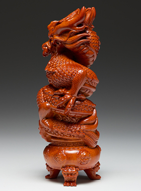 花梨木雕盘龙工艺品摆件