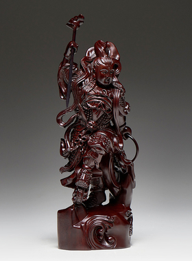 黑檀木雕哪吒三太子神像摆件中坛元帅实木雕刻工艺品人物家用供奉