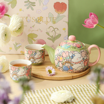 Blue Lotus Envy Birds Society Handmade Tea Set Gift Box Suit Ceramic Home Living Room Teapot Tea Cup set of afternoon tea