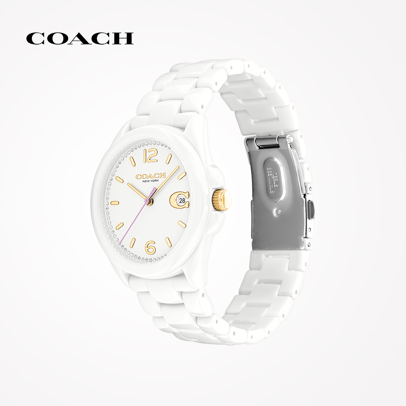 COACH/蔻驰GREYSON系列陶瓷樱花粉彩时针日历窗手表女表