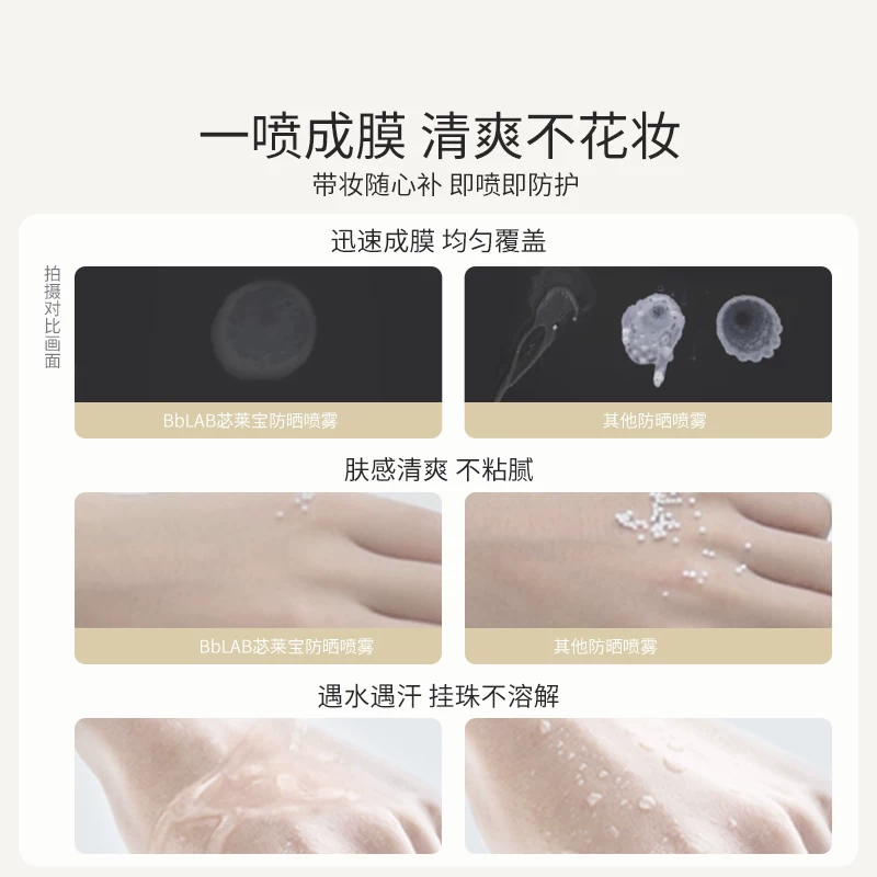 Bb LAB苾莱宝防晒喷雾霜脸部全身防紫外线无色透明裸感清爽4瓶装