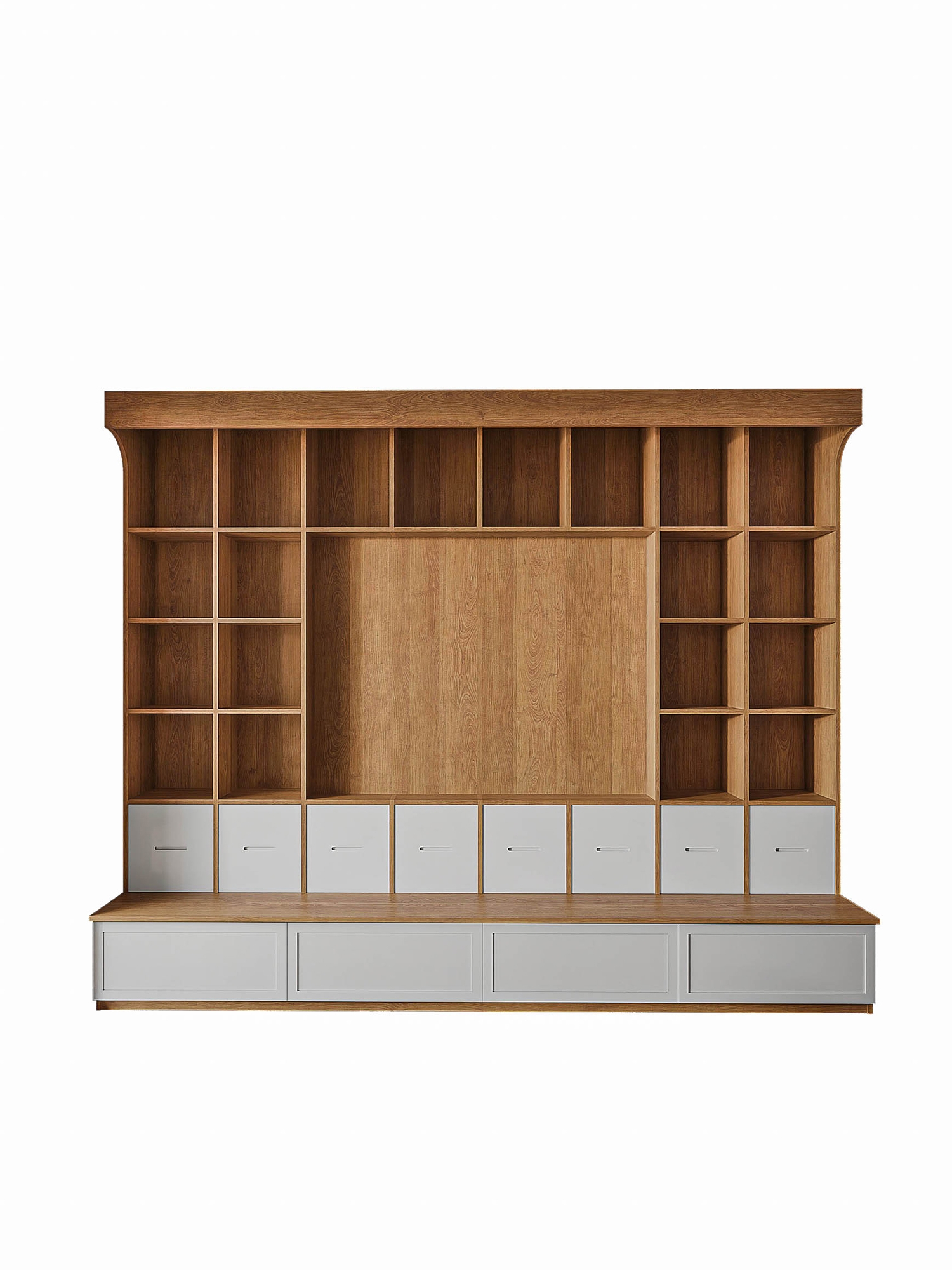 定制樱桃木书柜满墙一整体组合实木书架带门抽屉白色到顶电视投影 - 图3