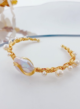 小众感米兰设计法式波纹手工制作缠丝巴洛克珍手镯精致高级感新款